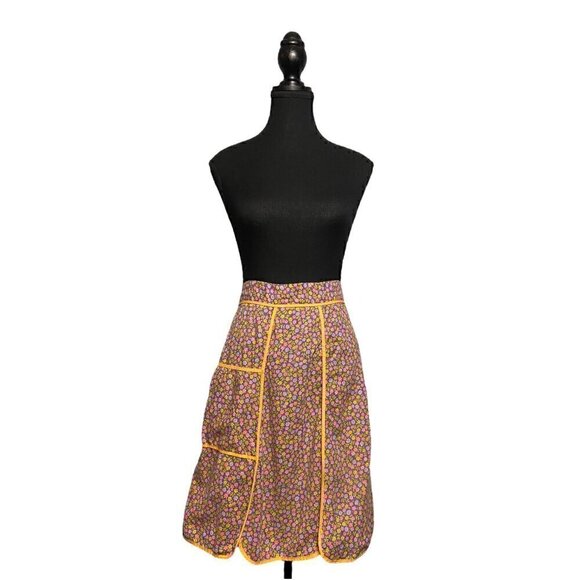 Vintage 70s Ditsy Floral Apron Purple Orange Retro Kitchen - Picture 1 of 5